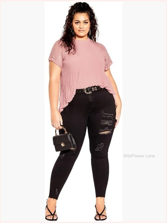 Tops - Plus Size Lace Trim Short Sleeve Blouse Pullover Top